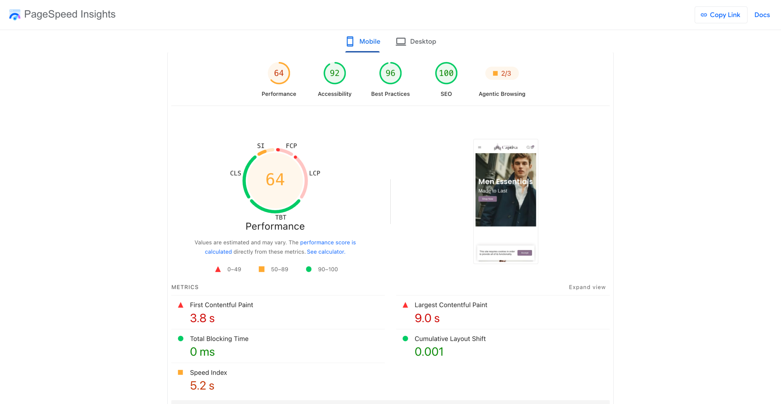 Booster Theme Google PageSpeed Insights performance metrics for desktop and mobile