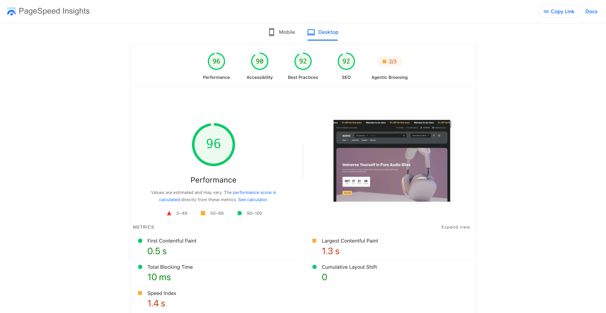 Electro theme speed test results on Google PageSpeed Insights for mobile and desktop