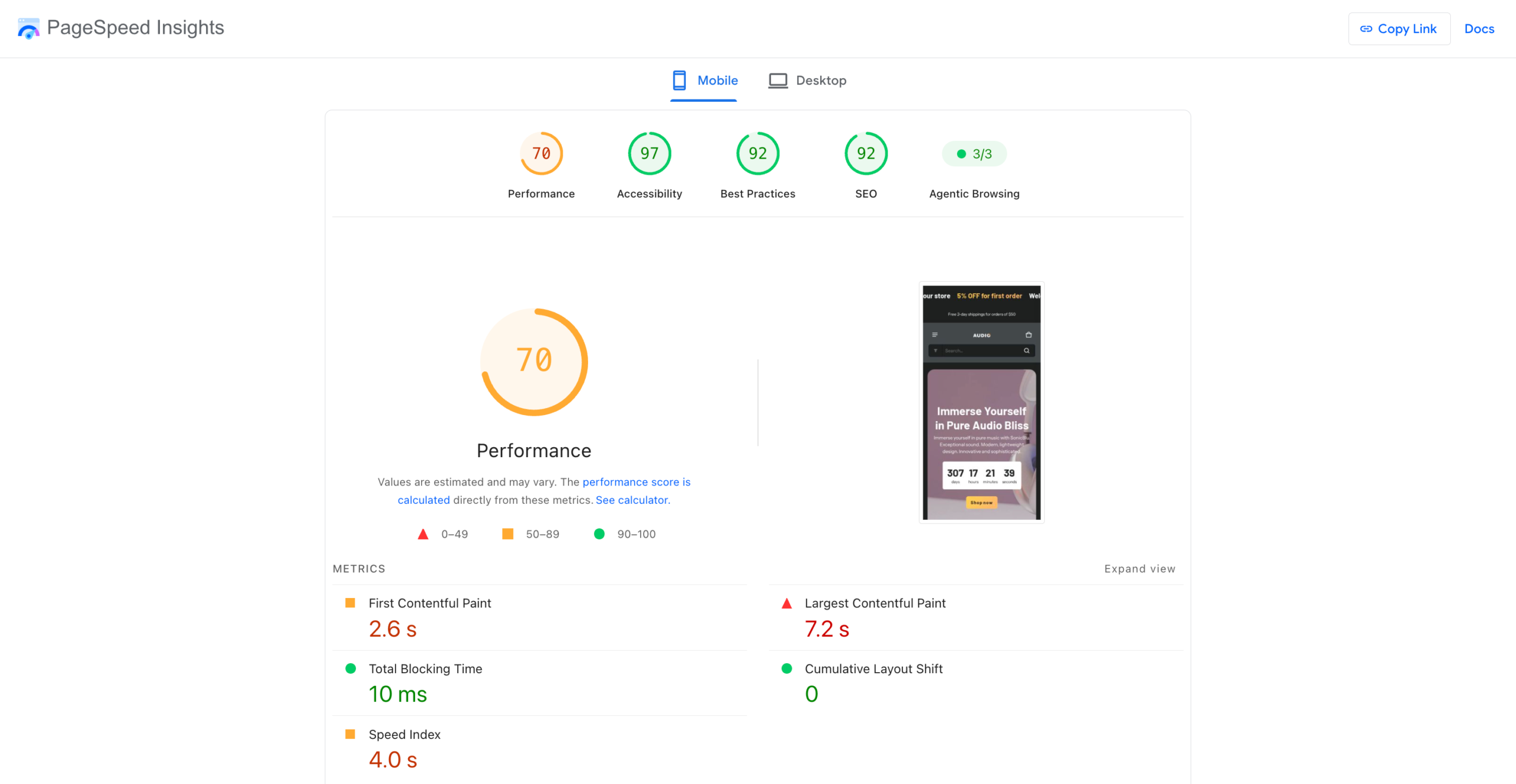 Electro theme speed test results on Google PageSpeed Insights for mobile and desktop