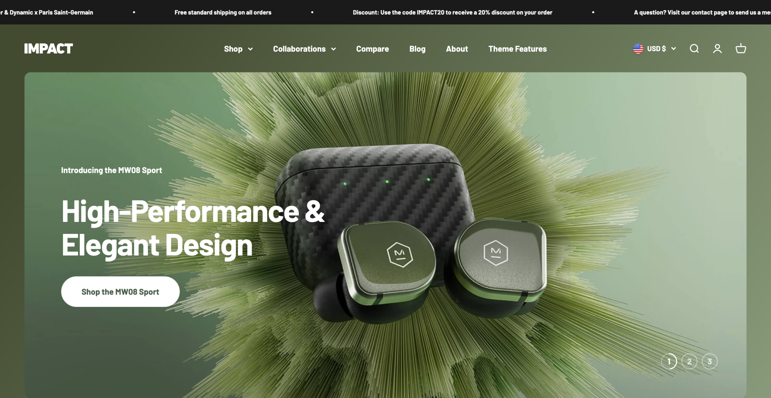 Impact Shopify Theme sound preset showing bold typography and imagery