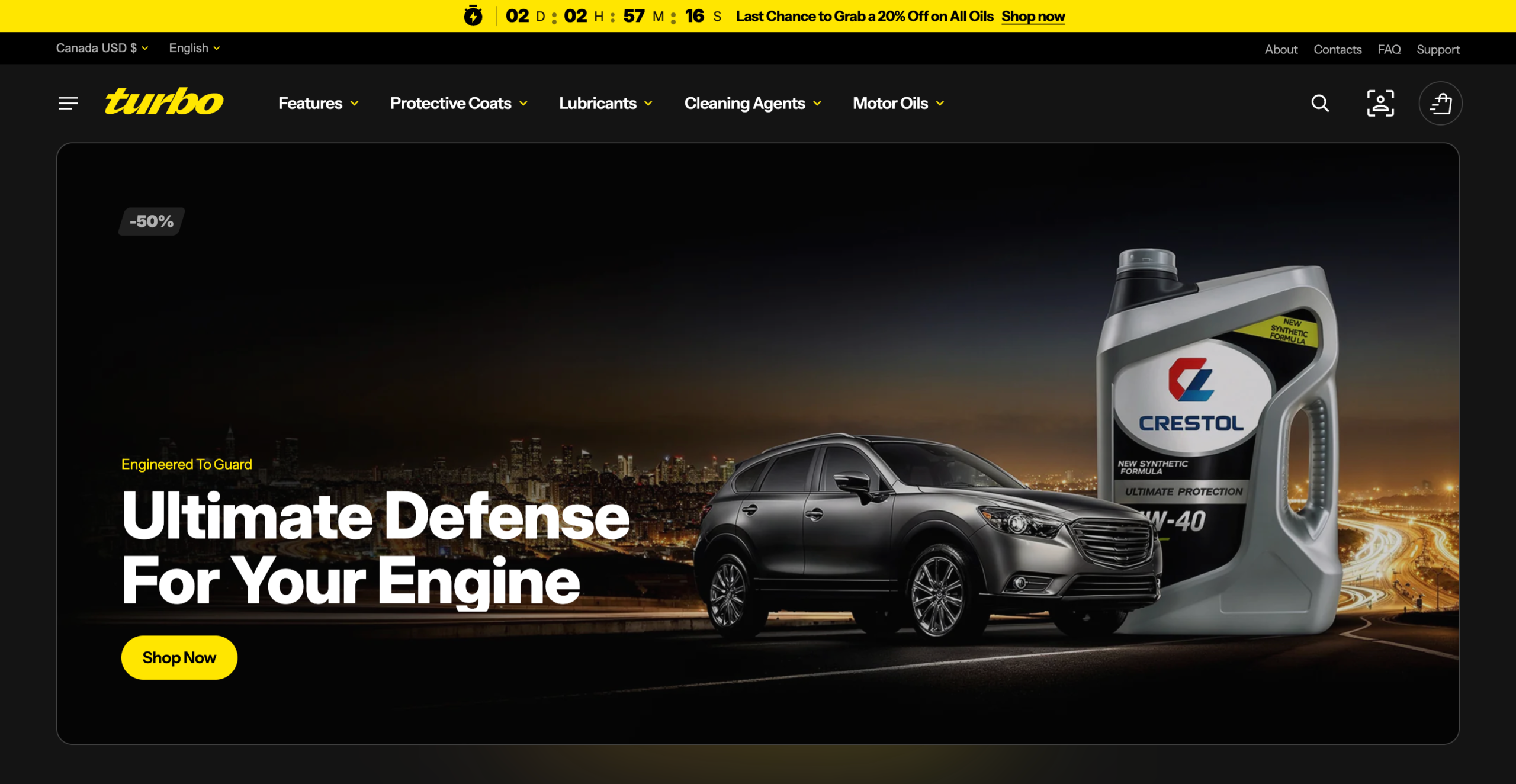 Turbo Shopify Theme demo storefront for automobile engine oil